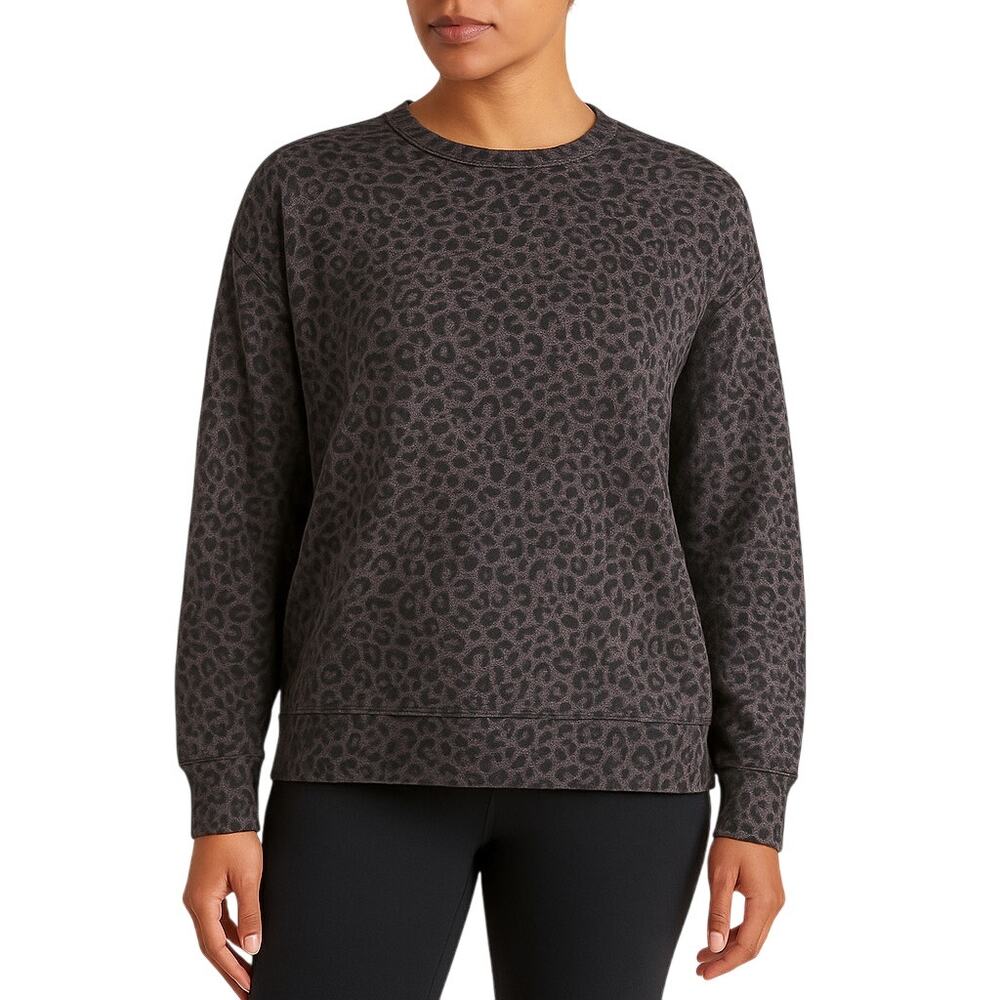 Athleta Women's Small Sweatshirt Pure Luxe Soft Leopard Purple Gray Black